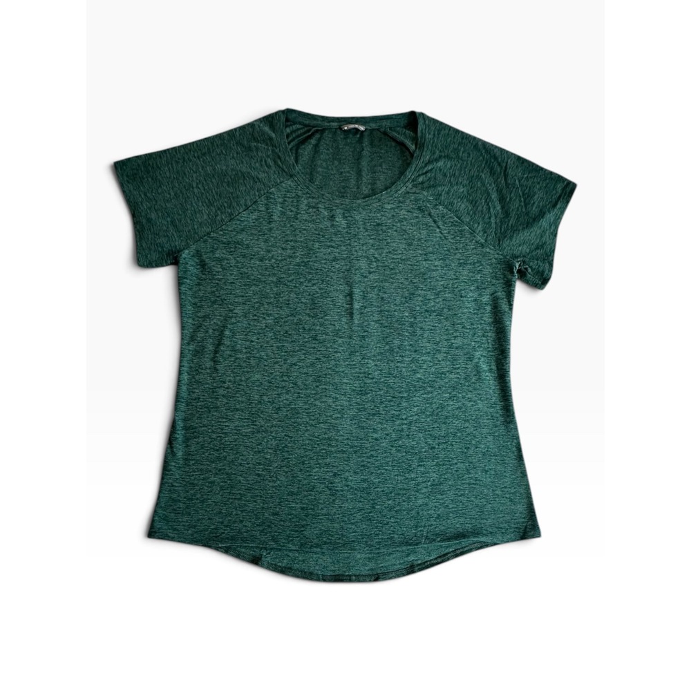 Oiselle Running Top Womens 14 Green Short Sleeve Raglan Heathered Tee